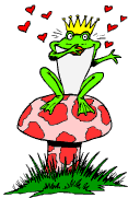 prince  frog throwing kisses on a toadstool animation