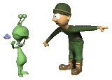 green alien and man animation