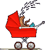 red pram with crying baby animation