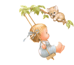 cat on a branch girl on a swing  animation