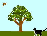 cat and bird in a tree  animation