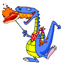blue dragon heating a hotdog animation