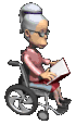 elderly lady in a wheelchair reading  animation