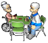 old lady in a wheelchair playing cards  animation