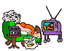 elderly lady eating chips and watching tv  animation