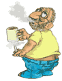 elderly man with cup of tea and cigarette  animation