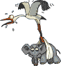 baby elephant carried by a stork animation