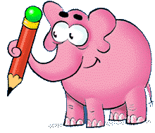 pink elephant with a pencil animation