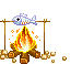fish cooking on campfire   animation